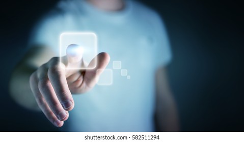 Businessman using tactile interface web address bar to surf on internet 3D rendering