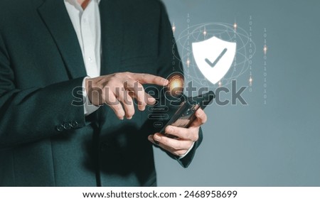 Businessman with virtual cyber security technology and online data protection to secure data storage used to secure cyber data.