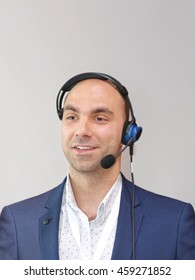 Businessman With Voice Technology Workflow Headset