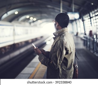 Businessman Waiting Train Station Lifestyle Concept