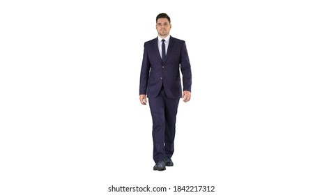 Businessman walking isolated on white background.