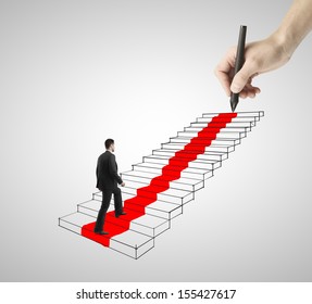 businessman walking on drawing ladder with red carpet - Powered by Shutterstock