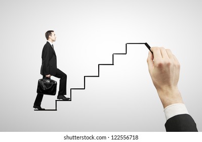 Businessman Walking On Drawing Stairs