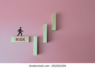 Businessman Walking On Wooden Bridge. Risk Assessment, Analysis And Risk Taking Concept.