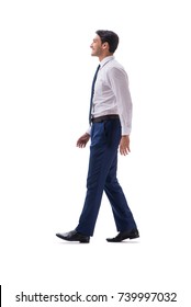 Businessman Walking Standing Side View Isolated On White Backgro