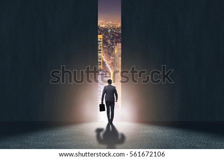 Businessman walking towards his ambition