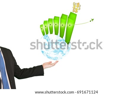 Businessman with the way to success in business, finance and economy / Business success concept with step up bargraph on white background