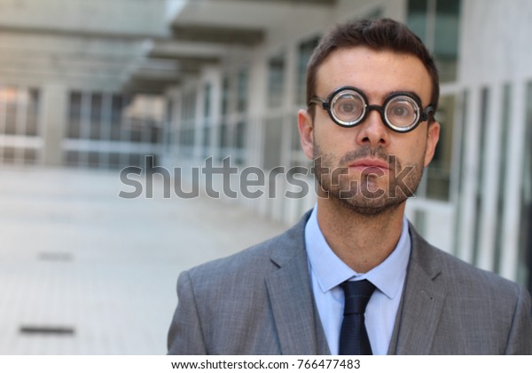 Businessman Wearing Thick Glasses Isolated Stock Photo (Edit Now) 766477483 People With Thick Glasses