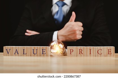 Businessman, Wooden Block Icon Showing Business Planning, Investment, Value, Bank, Asset Sale, Stock, Fund, To Success, Concept, Global Market Fundraising Goal.