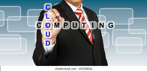 Businessman with wording Cloud Computing