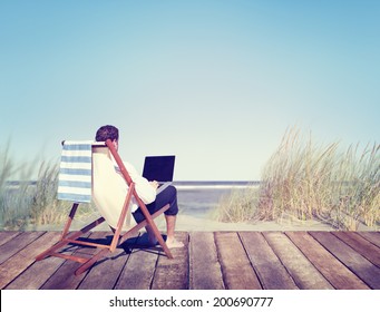 Businessman Working by the Beach