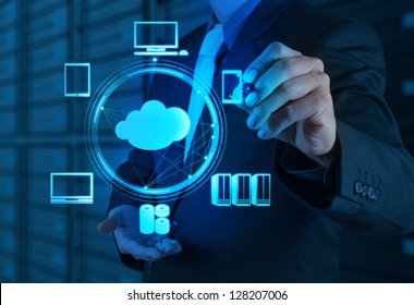 Businessman working with a Cloud Computing diagram on the new computer interface