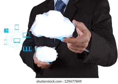 Businessman working with a Cloud Computing diagram on the new computer interface