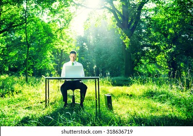 Businessman Working Computer Forest Green Concept - Powered by Shutterstock