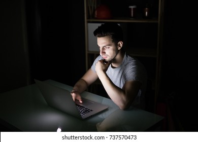 Businessman Working With Computer At Night At Home