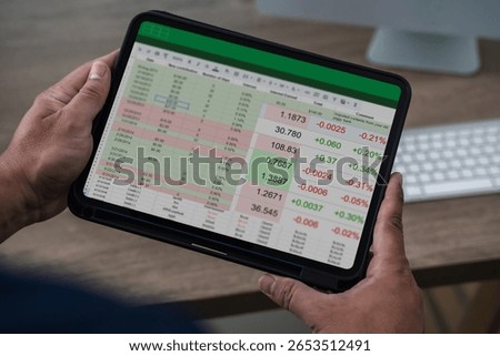 businessman working with data and graphs in spreadsheet documents for online analysis Microsoft Excel project dashboard accounting digital	