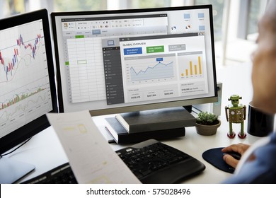 Businessman Working Graph Spreadsheet White Table