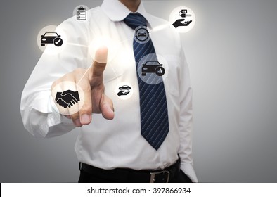 Businessman working with modern virtual technology, hand touching ,Car Sale and rental car  - Powered by Shutterstock