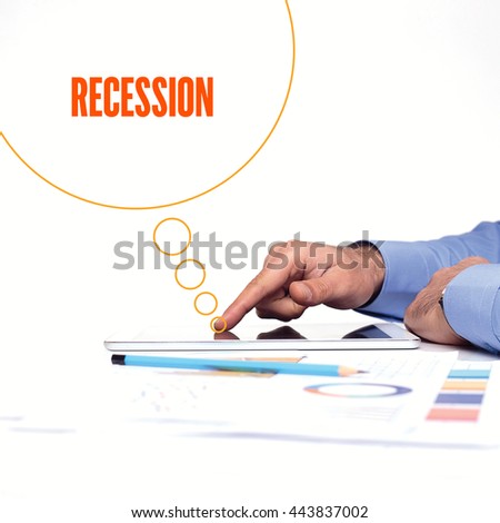BUSINESSMAN WORKING OFFICE  RECESSION COMMUNICATION TECHNOLOGY CONCEPT