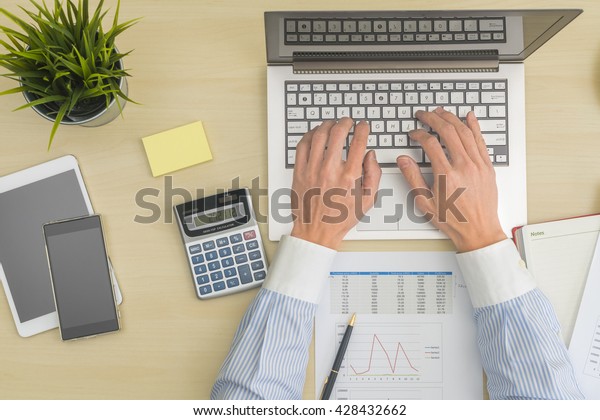 Businessman Working Office Table Chart Calcuator Stock Photo 428432662