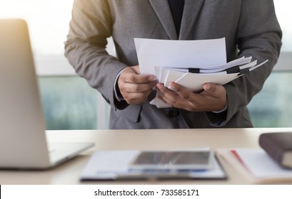 Businessman Working Reading Documents Graph Financial To Job Succes Analyze Document Plans