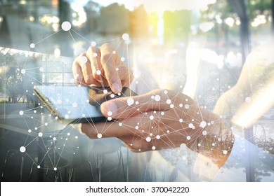 Businessman working with smartphone. Concept of modern technology, network connection. Image closed up hand make multiple layers and blur lens flare with blank space. - Powered by Shutterstock