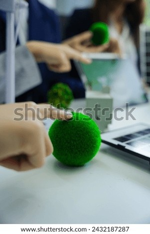Businessman working virtual modern computer to reduce CO2 emissions carbon footprint climate change to limit global warming.Sustainable development and innovation green business concept.