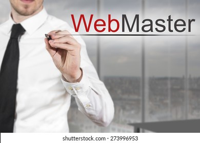 Businessman Writing Webmaster In The Air Office Room