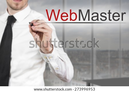 businessman writing webmaster in the air office room