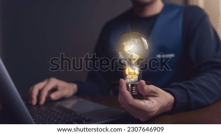 businessman's light bulb show idea innovation and creative thinking and intelligence lead to a global business idea. the digital network. marketing online presence future of inventive