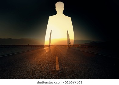 Businessman's silhouette walking on road. Double exposure. Future concept - Powered by Shutterstock