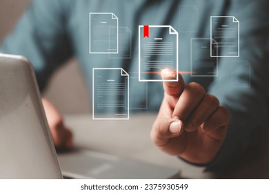Businessmen check electronic binders important documents on digital documents on virtual screen Document Management System and process automation to efficiently document paperless operate - Powered by Shutterstock - Get 15% off with code: PIKWIZARD15