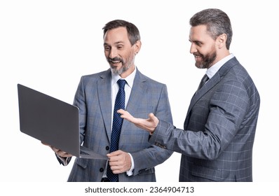 businessmen checking email. business men freelancing at home office. business online. men freelancer working on laptop. Businessmen with laptop isolated on white. remote working. Remote meeting - Shutterstock ID 2364904713