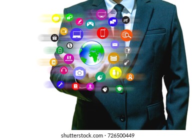 Businessmen With Internet World And Graphical User Interface Concept, Internet Of Things, Information Communication Technology