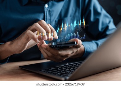 Businessmen investor stock market value up. investment and analyze trading data. investor analysis with stock exchange graph on screen. Financial stock market.