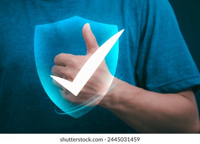 Businessmen mark to verify the correctness and approve or accept the agreement. Concept of working via the Internet, big data and business processes, automation