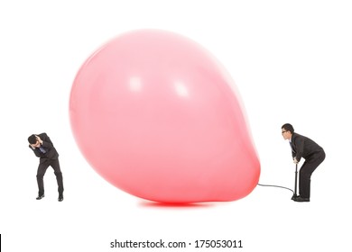 Businessmen Scared Balloon Is Inflated To Burst