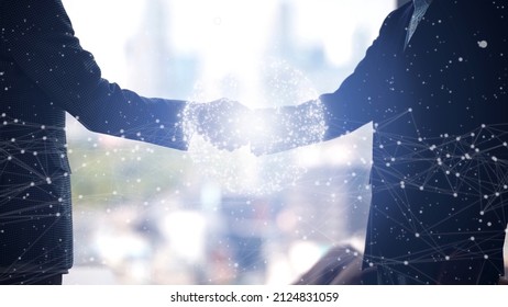 businessmen shaking hands technology concept