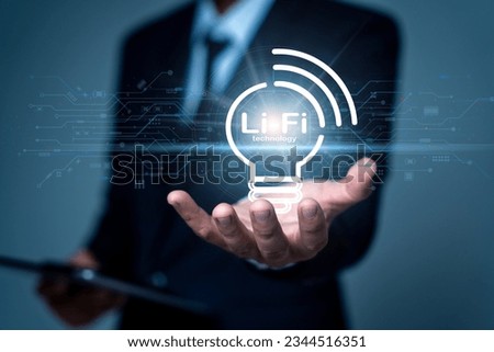 Businessmen showing Li-Fi technology as a new modern wireless internet network Use a high-speed connection For fast work, save time, increase work efficiency. for driving business in the online world