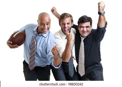 Businessmen Team Of Rugby Fans Isolated In White