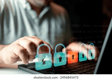 Businessmen use computer identification to access data, and unlock digital padlock. Access digital data. Cybersecurity concept, user privacy security and encryption, Internet network data protection