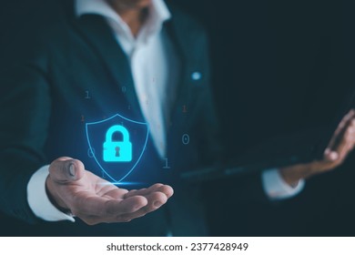 Businessmen use computers, network data protection, secure access codes, and easy access to user personal information dange
