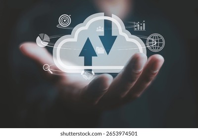 Businessmen use computers to visualize large online data in the cloud.
It is a cloud server backup platform technology to ensure the safety of business data communications and data download systems. - Powered by Shutterstock - Get 15% off with code: PIKWIZARD15