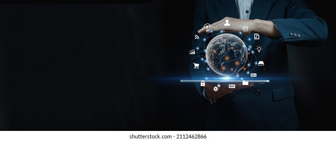 Businessmen Using Mobile Phones, Mars, Global Internet Connection Technology And Digital Marketing Finance And Banking, Digital Connection Technology, Massive Data.