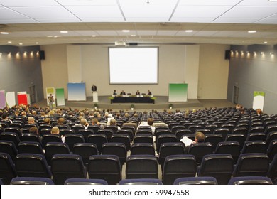 Businessmen Works At A Conference In Big Conference Hall