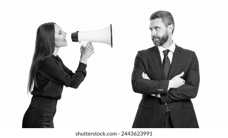 businesspeople argue with loudspeaker. businesspeople argue - Powered by Shutterstock