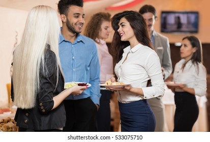 Businesspeople Group Catering Buffet Food Restaurant, Business Banquet At Company Event Celebration, People Team Communication Coffee Break