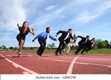 Businesspeople race on track - Powered by Shutterstock