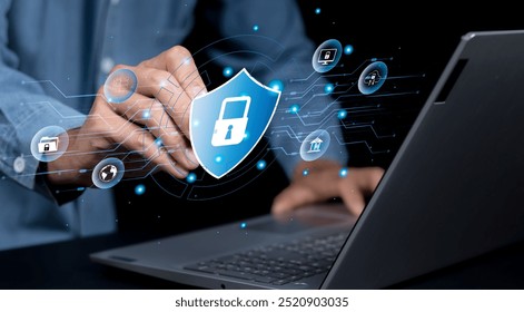 Businesspeople safeguard personal data with encryption technology, Global network security, Cybersecurity and data protection secure financial transactions online,Safeguarding data from cyber-attacks - Powered by Shutterstock