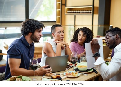 Businesspeople Sit Dinner Table Restaurant Brainstorm Stock Photo ...